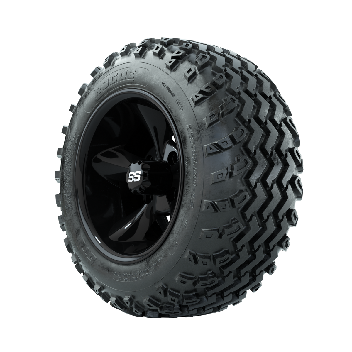 GTW Godfather Black 12" Wheels with 22x11.00-12 Rogue All Terrain Tires Full Set