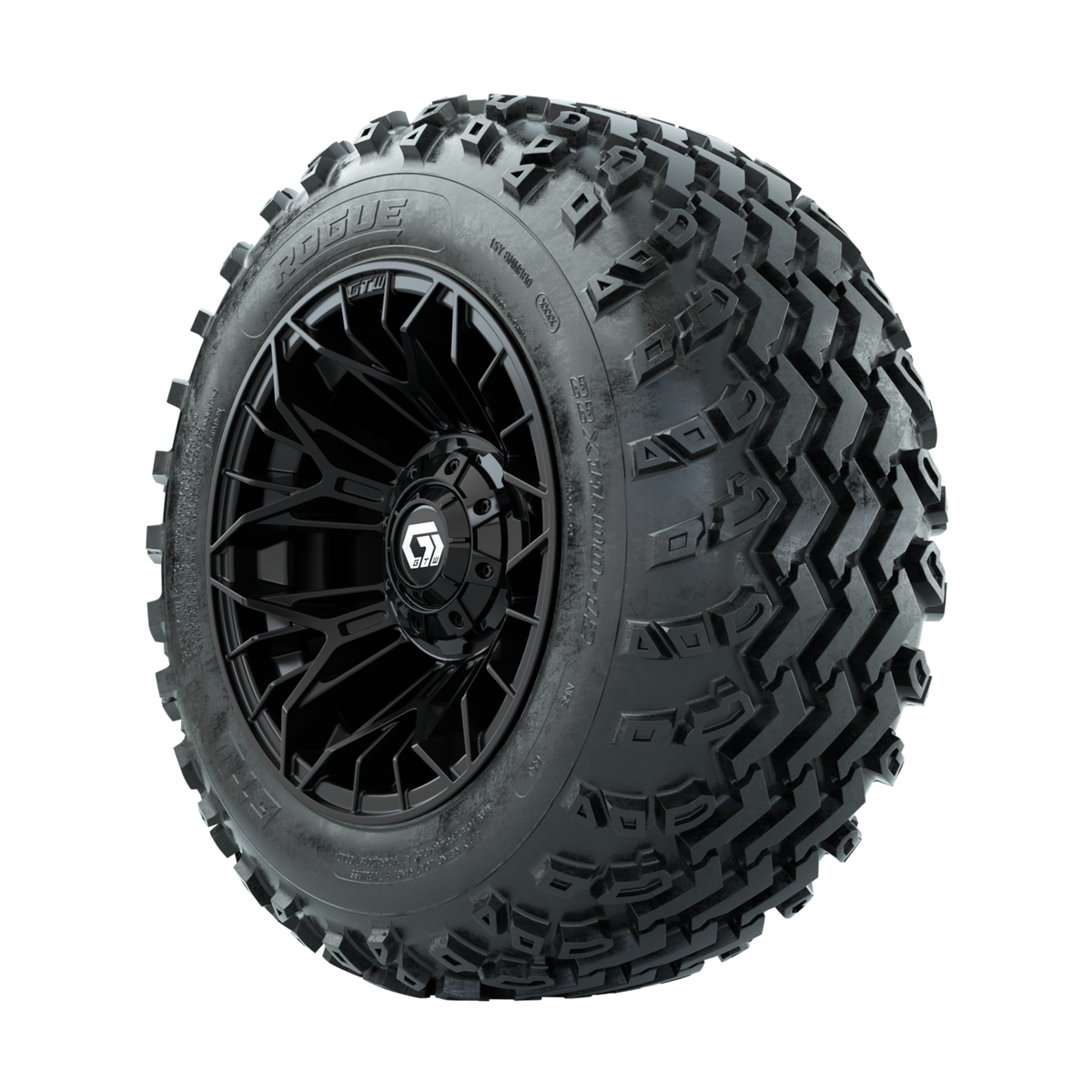 GTW Stellar Black 12" Wheels with 22x11.00-12 Rogue All Terrain Tires Full Set