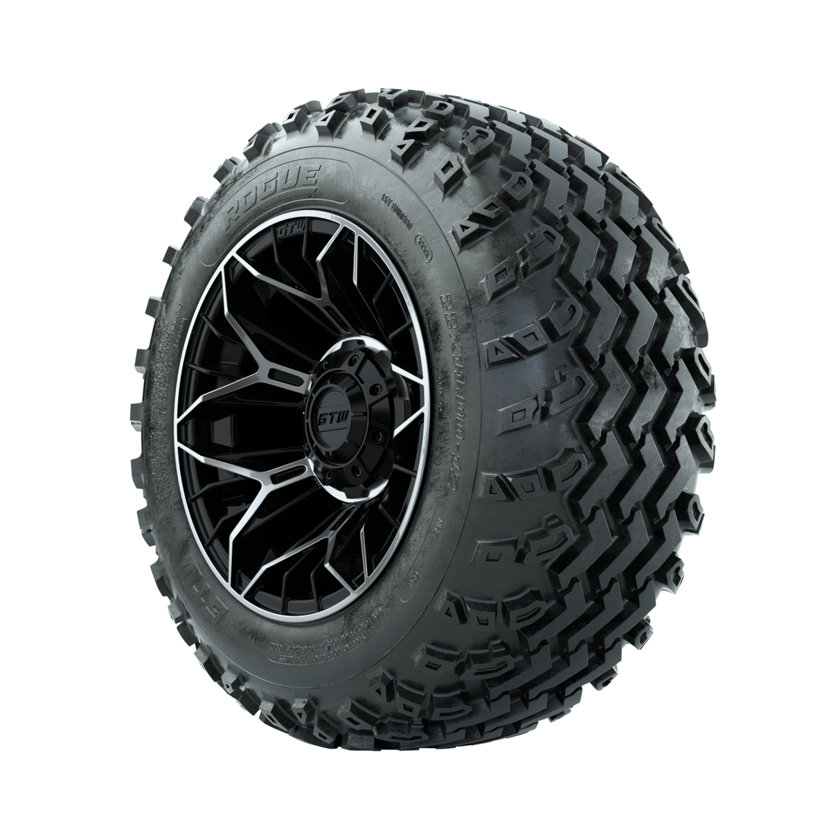 GTW Stellar Machined/Black 12" Wheels with 22x11.00-12 Rogue All Terrain Tires Full Set
