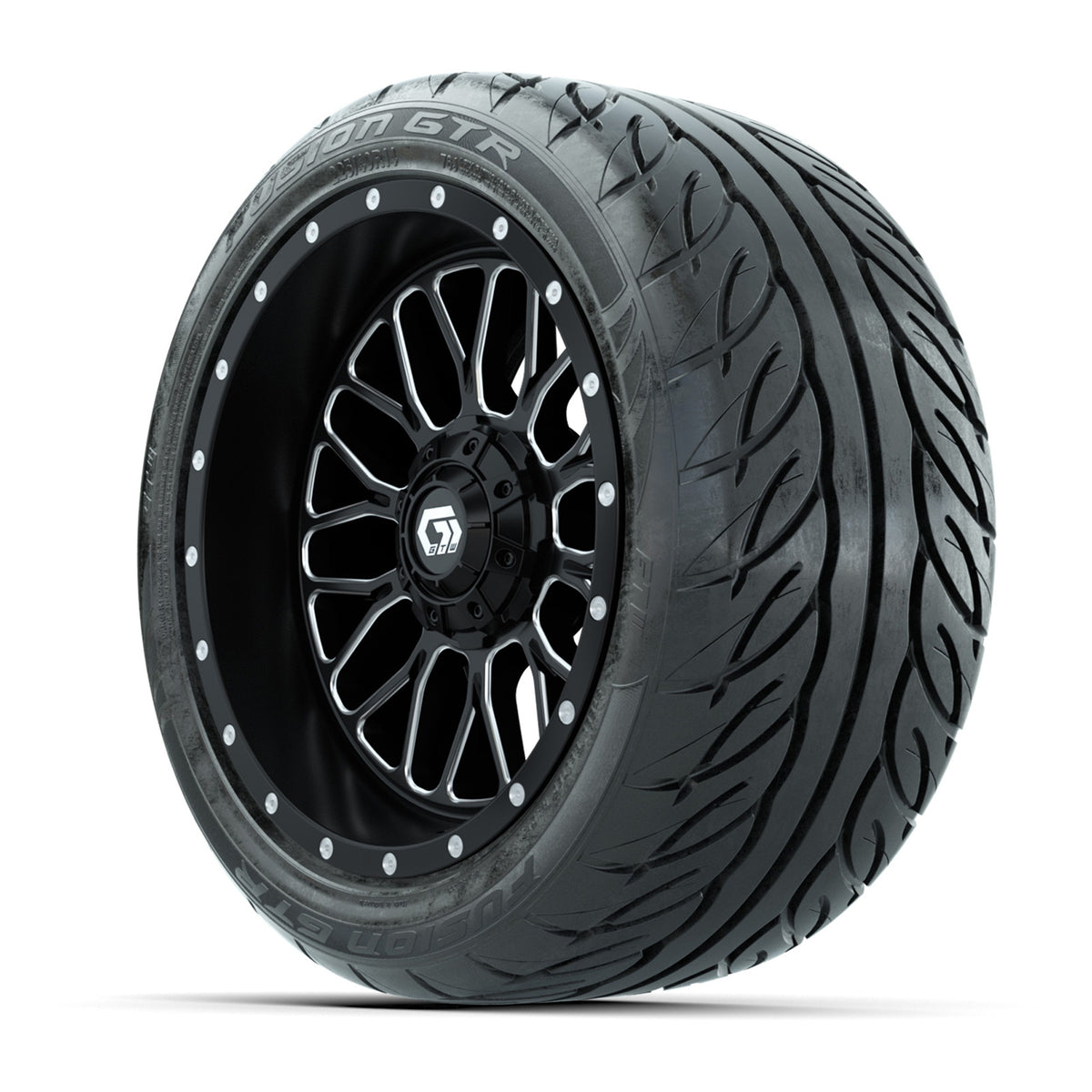 GTW Helix Machined/Black 14 in Wheels with 225/40-R14 Fusion GTR Street Tires Full Set