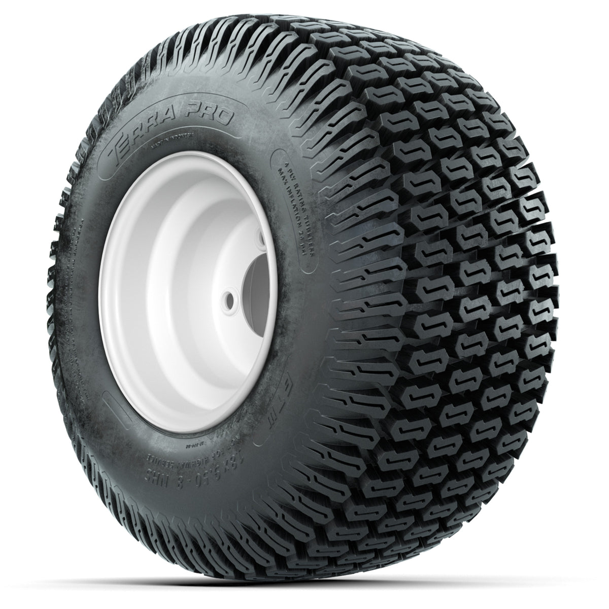 Set of (4) 8" White Steel Wheels with 18" GTW S-Tread Traction Tires