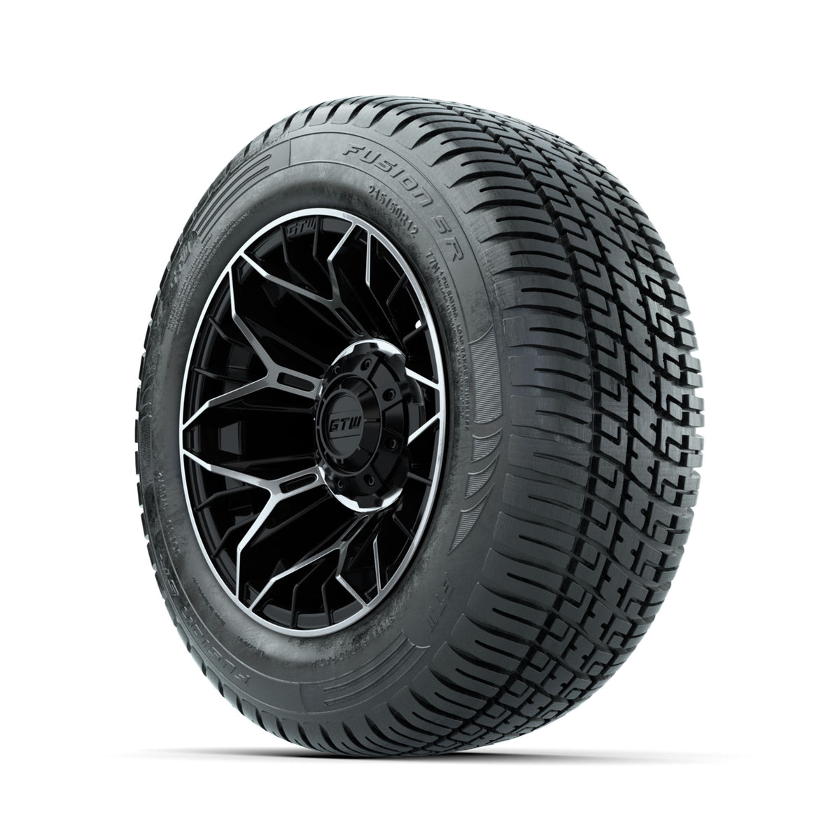 Set of (4) 12" GTW® Stellar Machined & Black Wheels with 215/50-R12 Fusion S/R Street Tires
