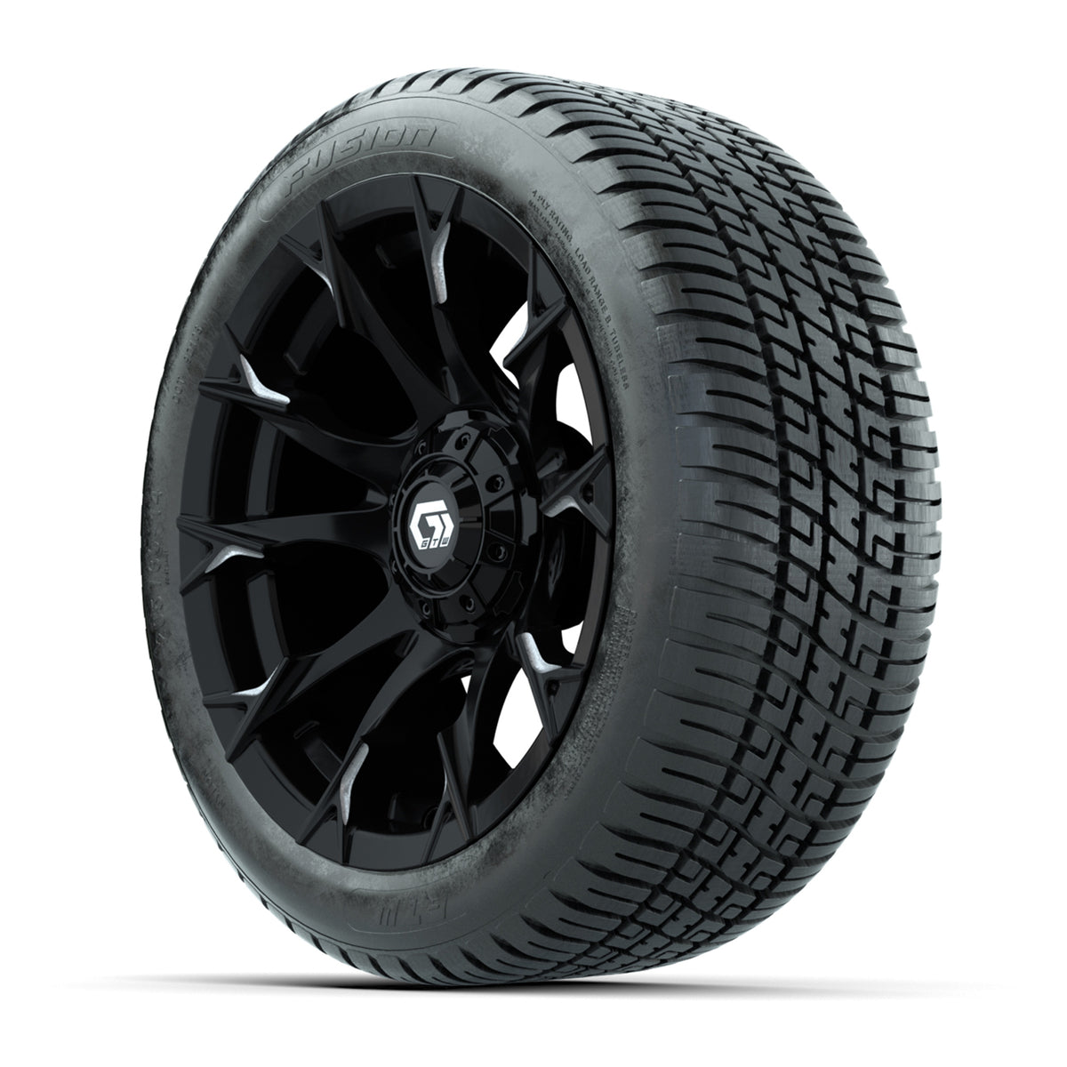 GTW® Diablo Gloss Black/Machined 14 in Wheels with 205/30-14 Fusion Street Tires Full Set