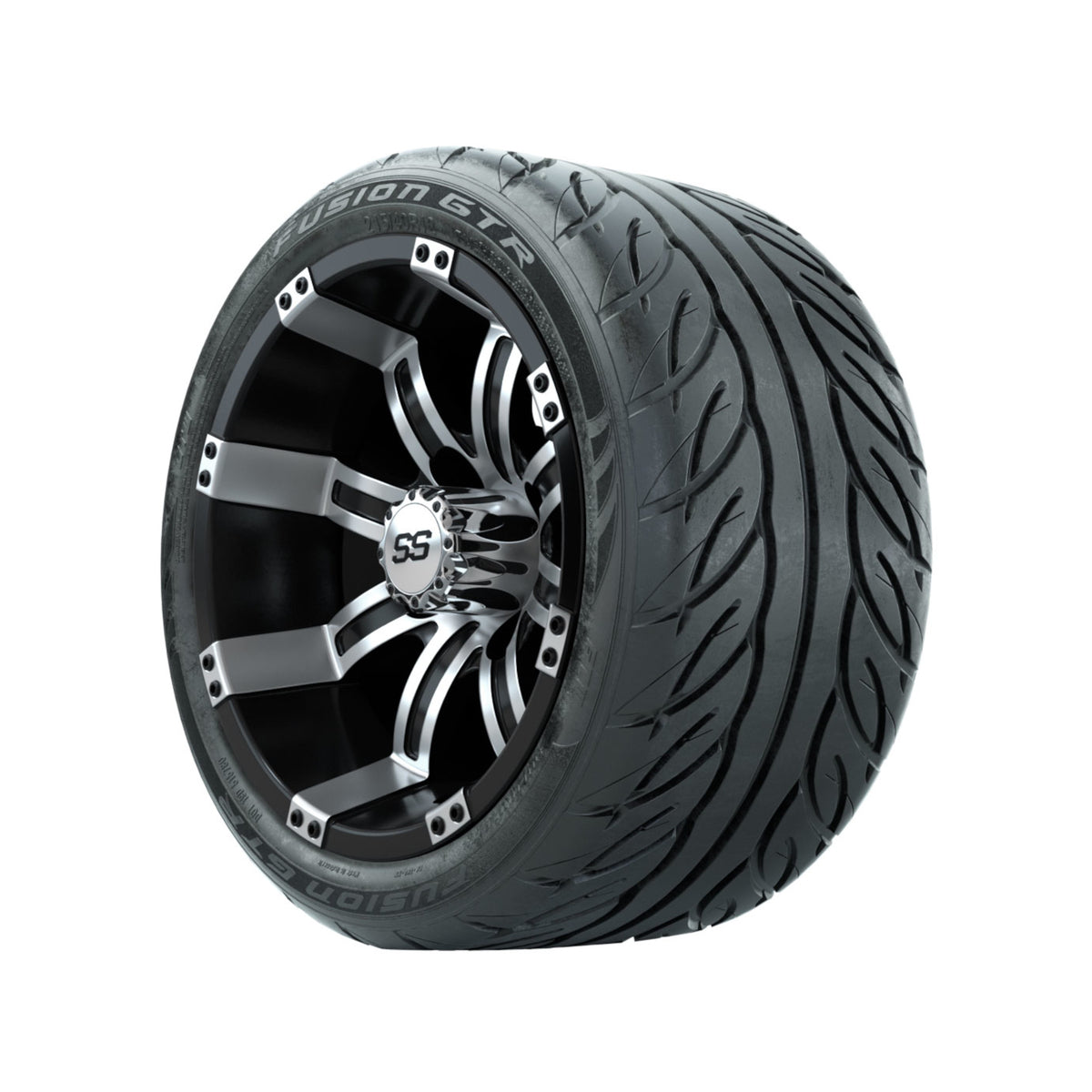 12" GTW Tempest Black/Machined Wheels with Fusion GTR Street Tires Set of 4