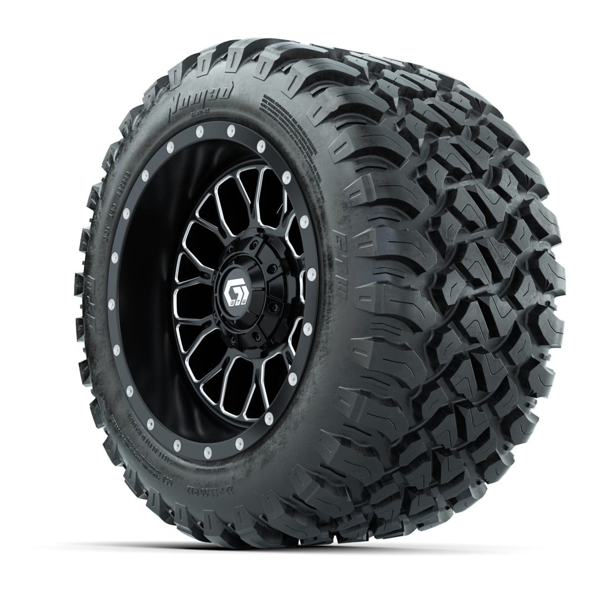 Set of (4) 12" GTW® Helix Machined & Black Wheels with 22x11-R12 Nomad All-Terrain Tires