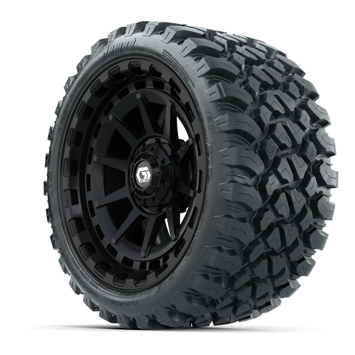 GTW Barricade Gloss Black 15" Wheels with 23x10-R15 Nomad All-Terrain Tires - Set of 4