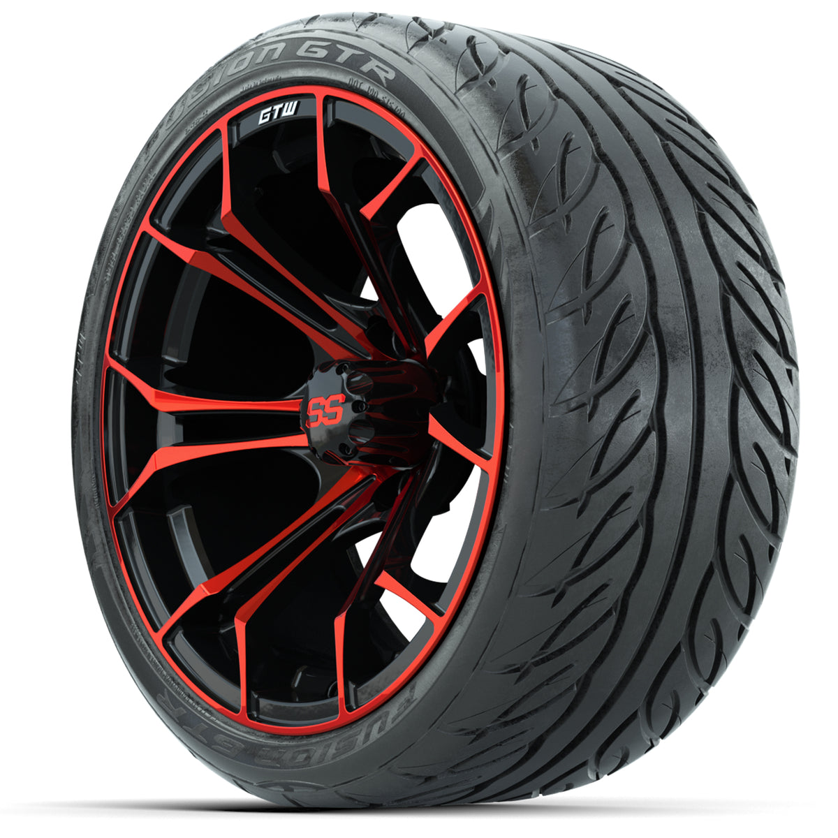 GTW Spyder Red/Black 15" Wheels with 215/40-R15 Fusion GTR Street Tires Full Set