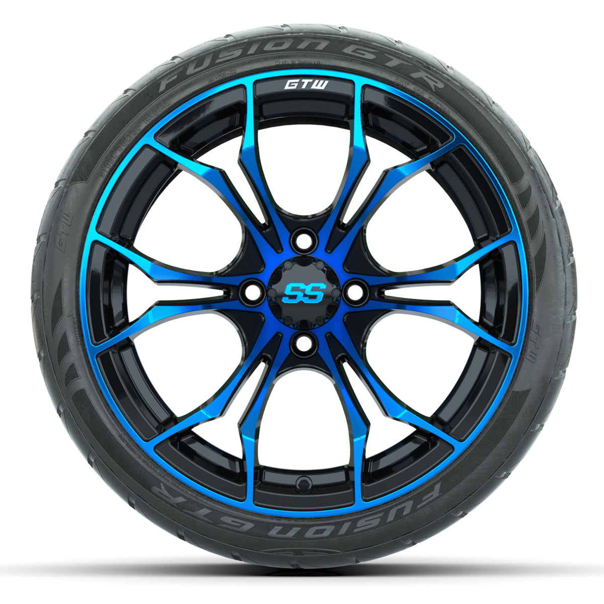 GTW Spyder Blue/Black 15" Wheels with 215/40-R15 Fusion GTR Street Tires Full Set