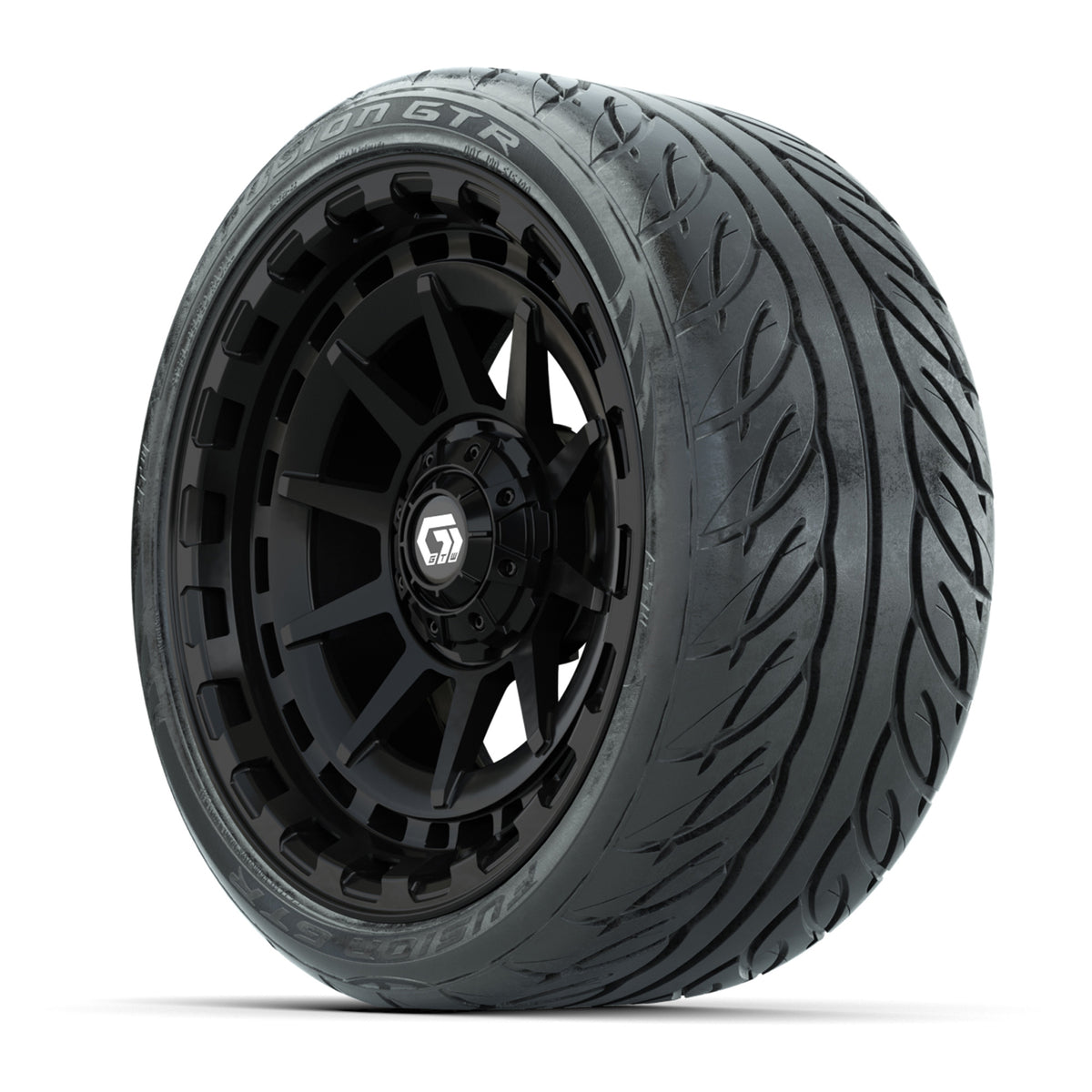 GTW® Barricade Gloss Black 15" Wheels with 215/40-R15 Fusion GTR Steel Belted Street Tires Full Set