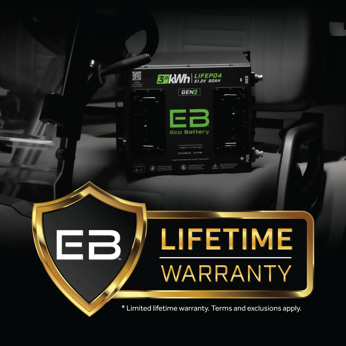 Eco Battery 51V 60Ah Lithium Golf Cart Battery Bundle - Club Car Precedent/Onward/Tempo Gen3