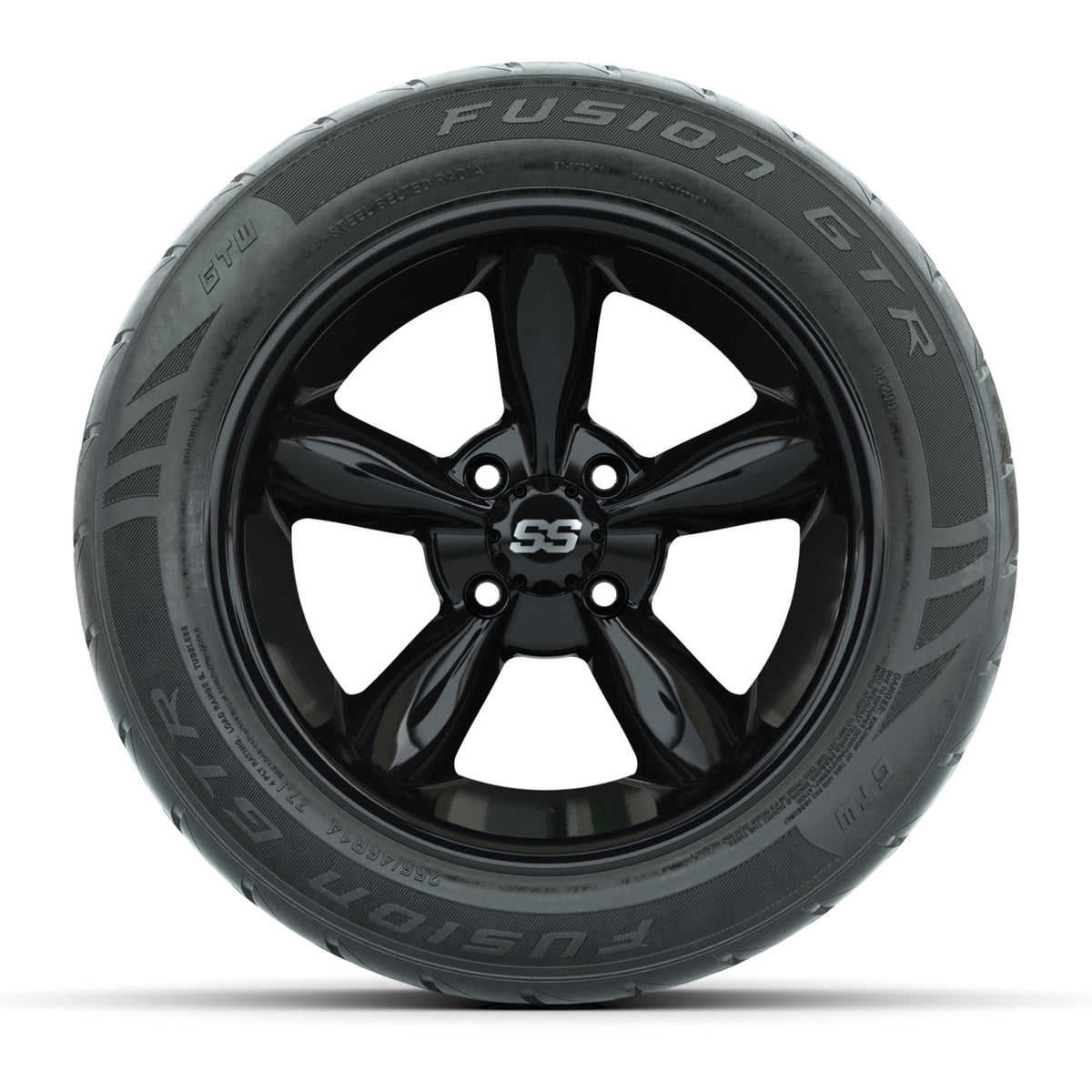 14" GTW® Godfather Black Golf Cart Wheels & 255/45-R14 Fusion GTR Radial Street Tires (Set of 4)