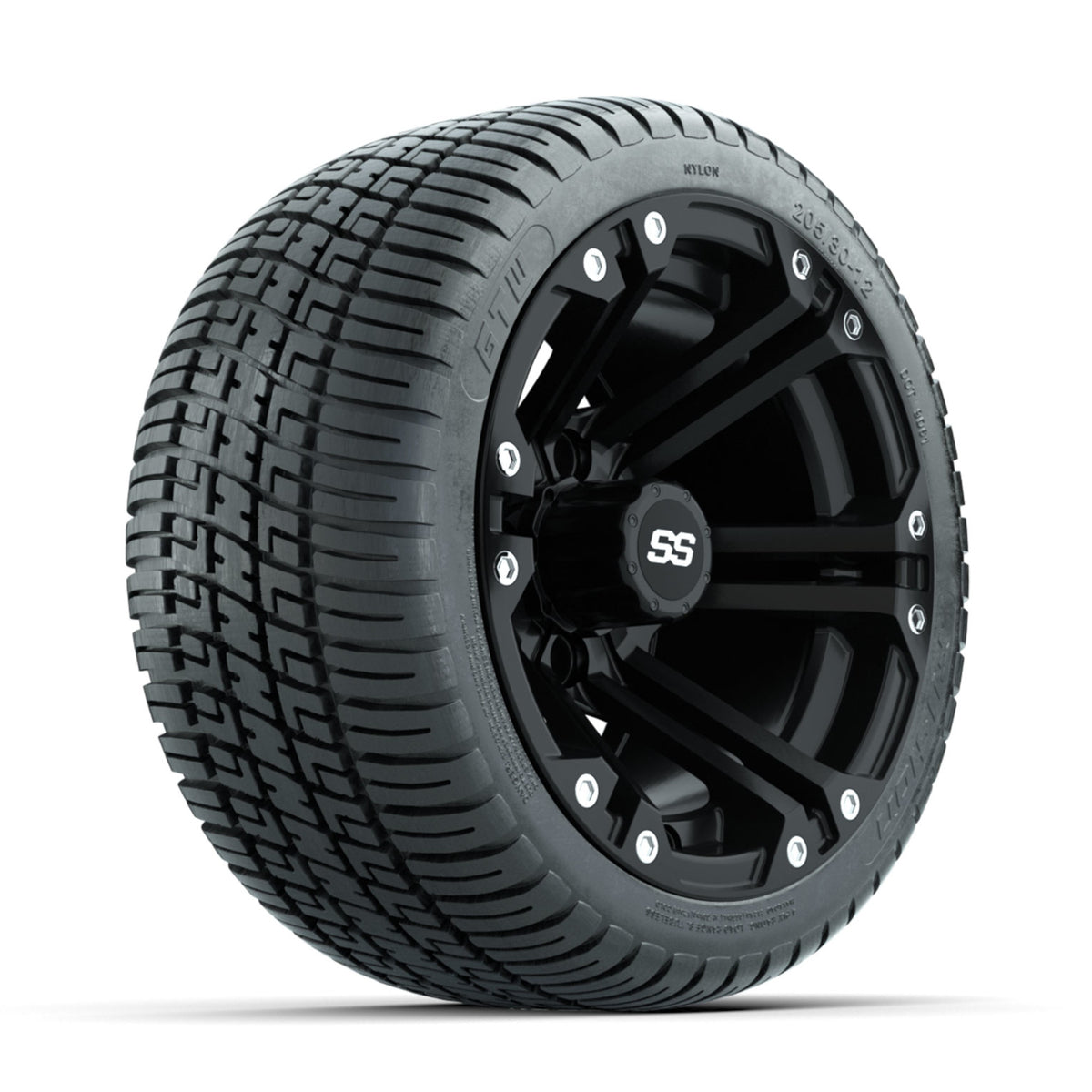 GTW Specter Matte Black 12" Wheels with 205/30-12 Fusion Street Tires Full Set