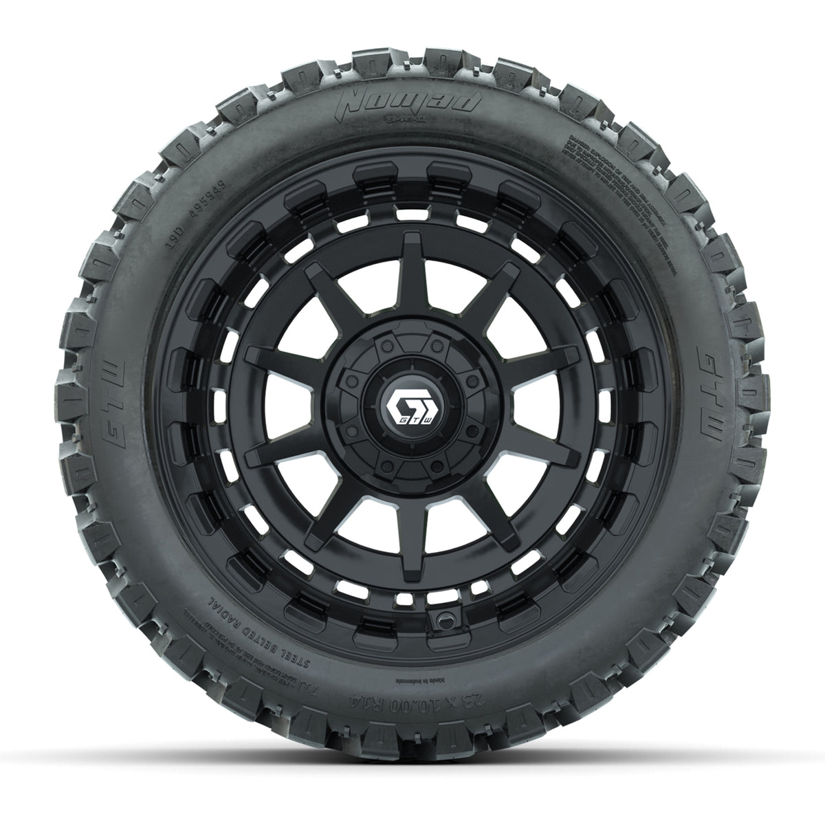 GTW® Barricade Black 14" Wheels with 23x10-R14 Nomad Steel Belt Radial All-Terrain Tires – Set of 4