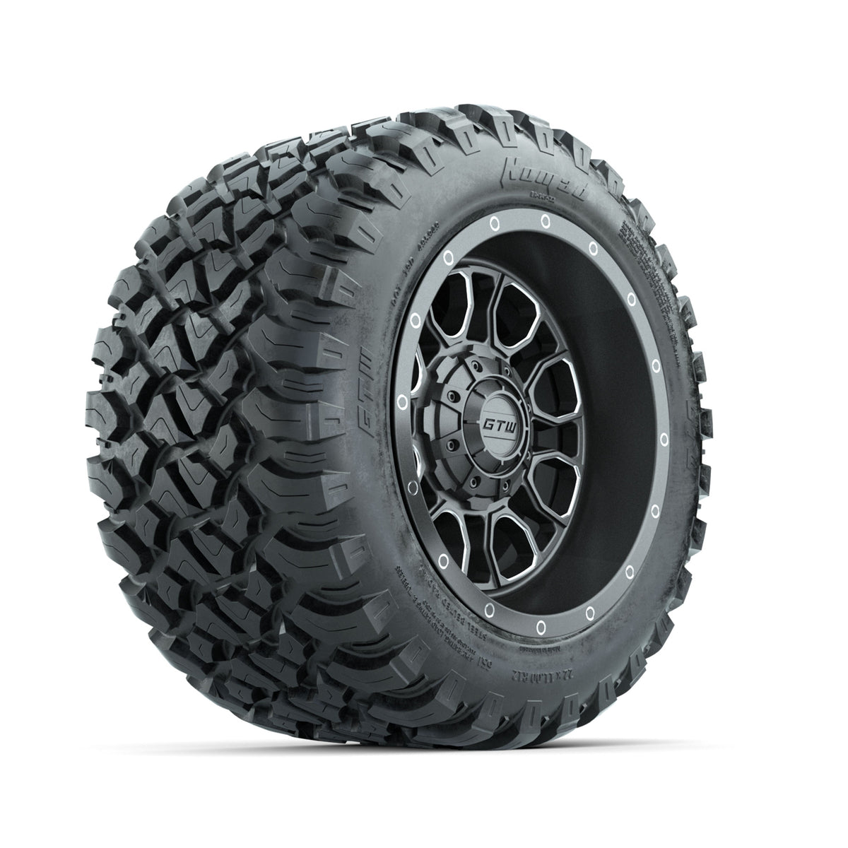 GTW Volt Gunmetal/Machined 12" Wheels with 22x11-R12 Nomad All Terrain Tires Full Set