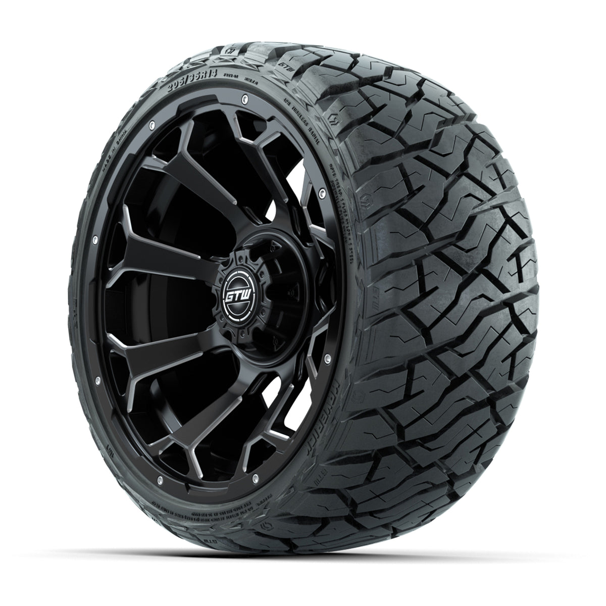 GTW Raven Matte Black 14" Wheels with 205/35-R14 Maverick Low-Profile All-Terrain Tires – Full Set