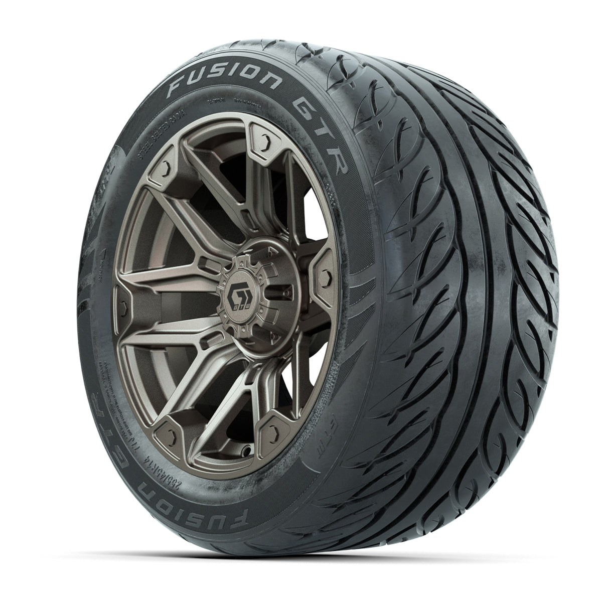 14" GTW® Graffiti Bronze/Black Golf Cart Wheels & 255/45-R14 Fusion GTR Radial Street Tires (Set of 4)