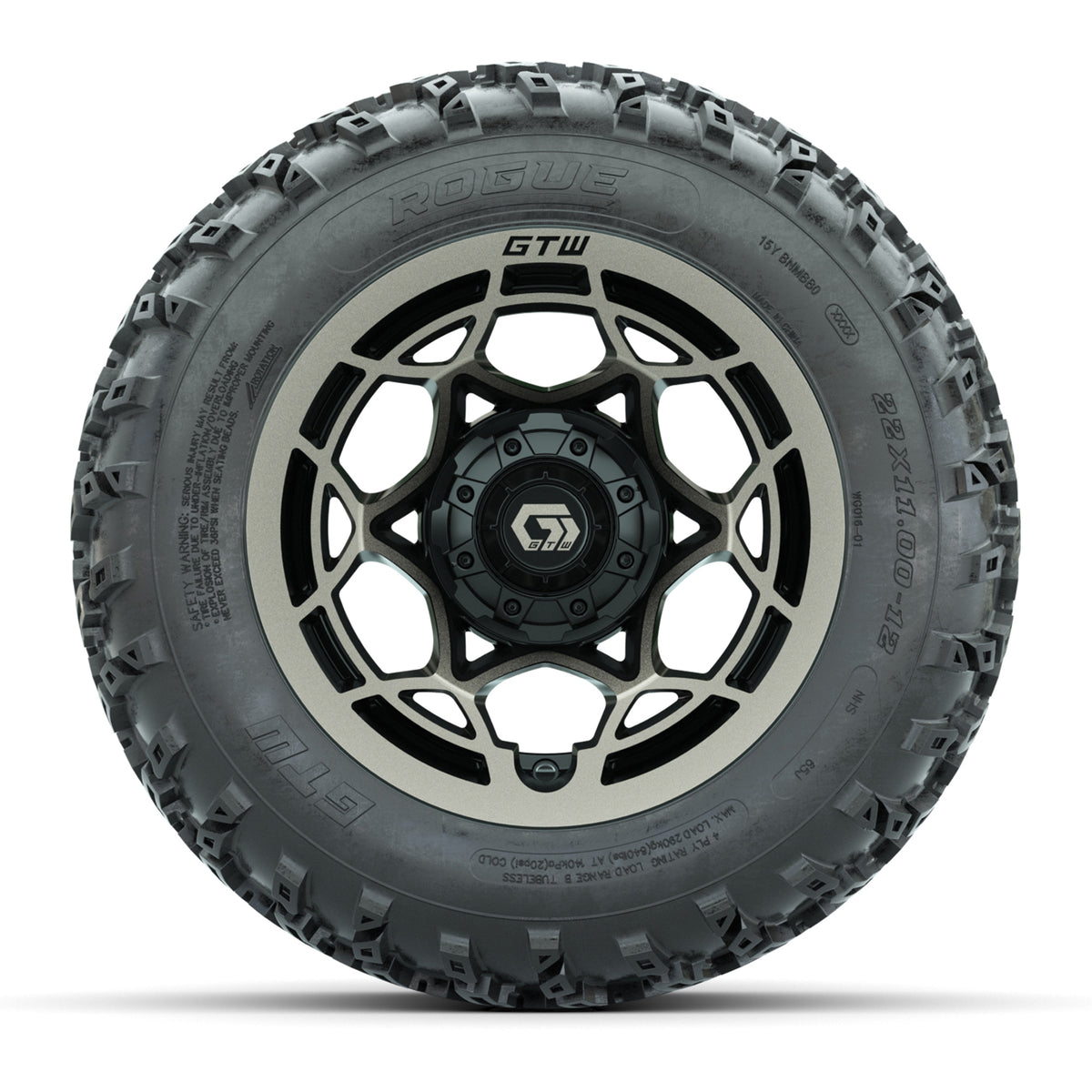 GTW® Nexus Gloss Black/Satin Bronze 12 in Wheels with 22x11.00-12 Rogue All-Terrain Tires Full Set