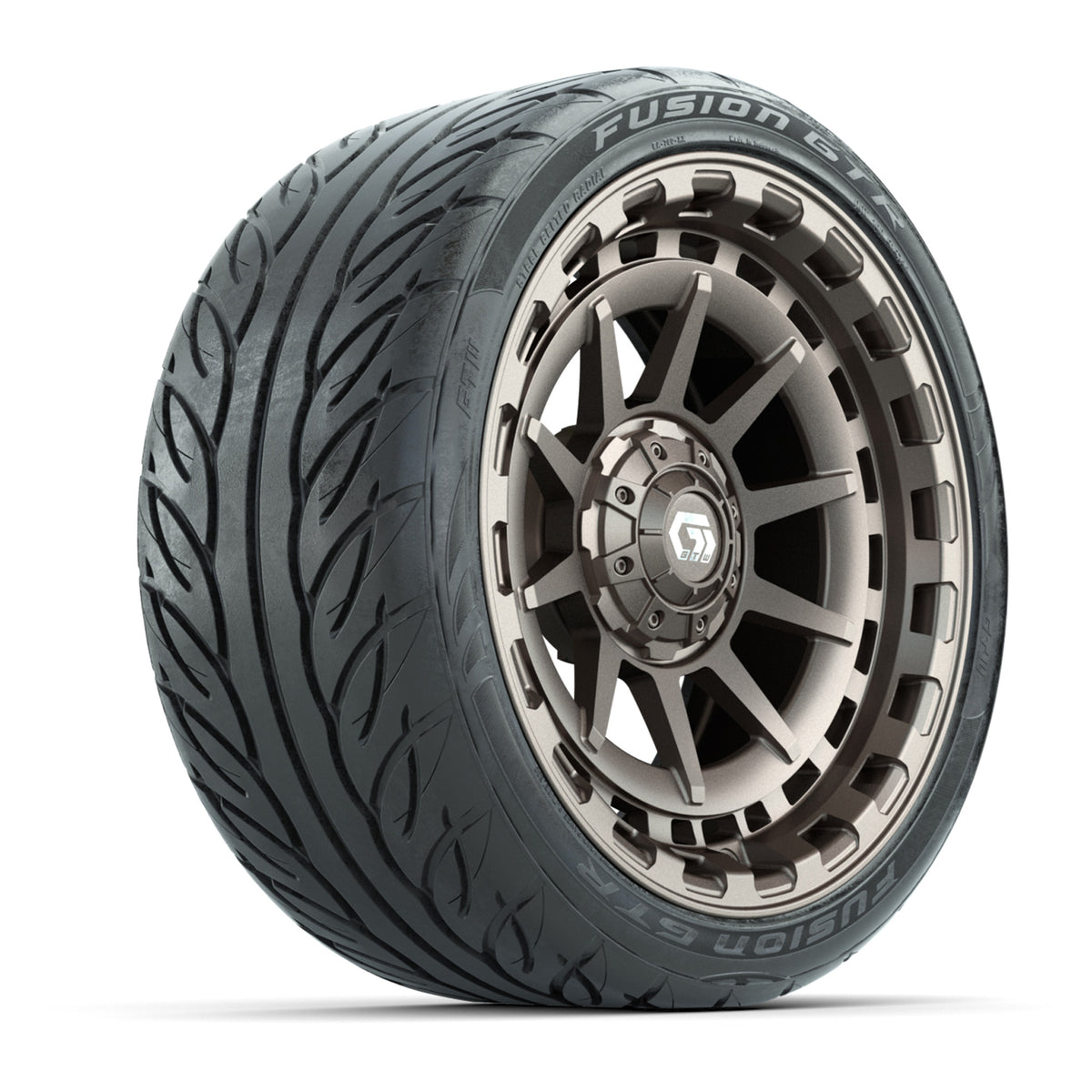 GTW® Barricade Satin Bronze 15" Wheels with 215/40-R15 Fusion GTR Steel Belted Street Tires Full Set