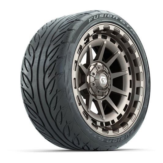 GTW® Barricade Satin Bronze 15" Wheels with 215/40-R15 Fusion GTR Steel Belted Street Tires Full Set