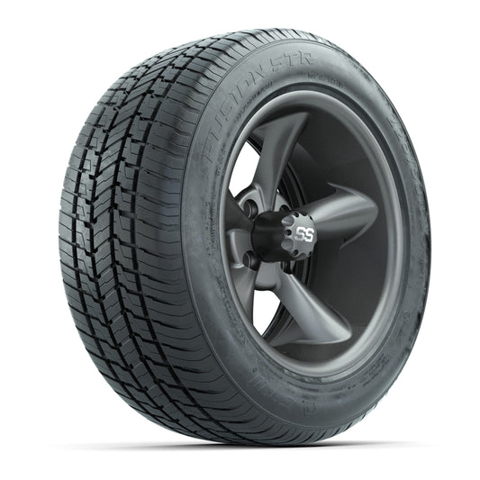 GTW® Godfather Matte Gray 14" Wheels with 225/50-R14 Fusion STR DOT Approved Street Tires - Full Set