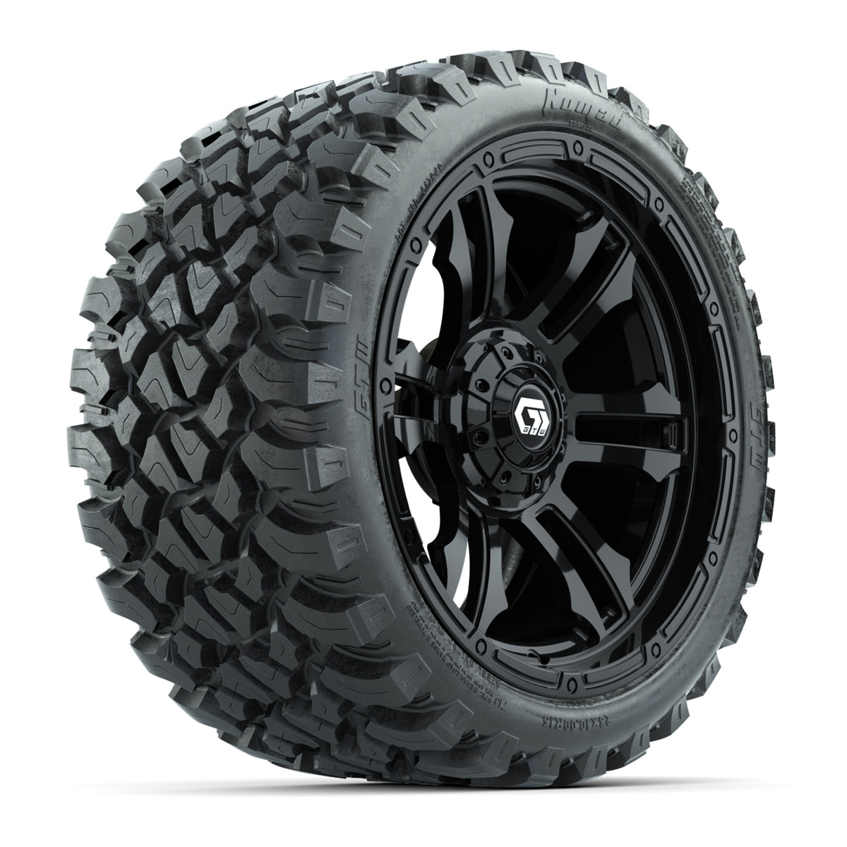 GTW Shogun Gloss Black 15" Wheels with 23x10-R15 Nomad All-Terrain Tires - Set of 4