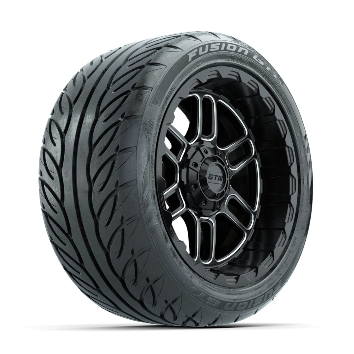 GTW Titan Machined/Black 14 in Wheels with 225/40-R14 Fusion GTR Street Tires Full Set