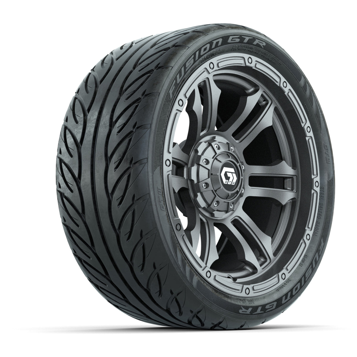 GTW® Shogun Gunmetal 14 in Wheels with 205/40-R14 Fusion GTR Steel Belted Street Tires Full Set
