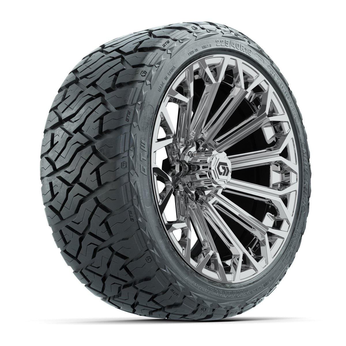 GTW® Monaco Chrome 16" Golf Cart Wheels with 225/40-R16 Maverick A/T Tires - Full Set