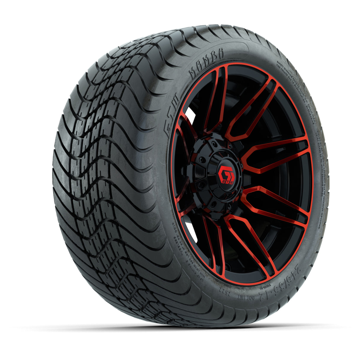 GTW® Stealth Black/Red 12 in Wheels with 215/35-12 Mamba Street Tires Full Set