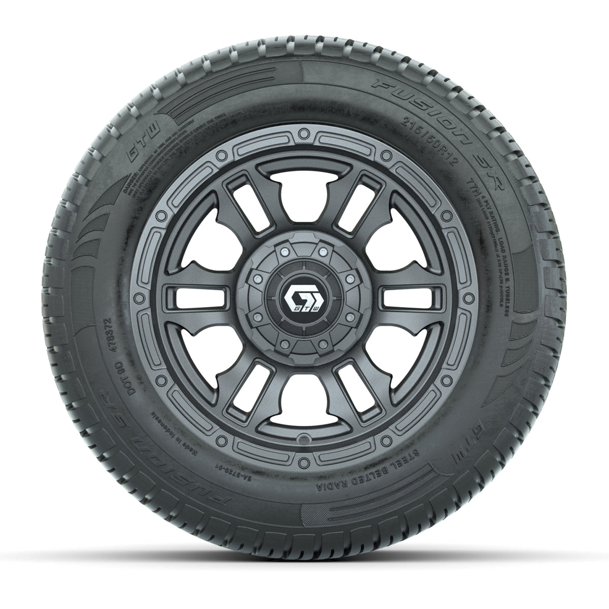 GTW® Shogun Gunmetal 12 in Wheels with 215/50-R12 Fusion S/R Steel Belt Radial Tires Full Set