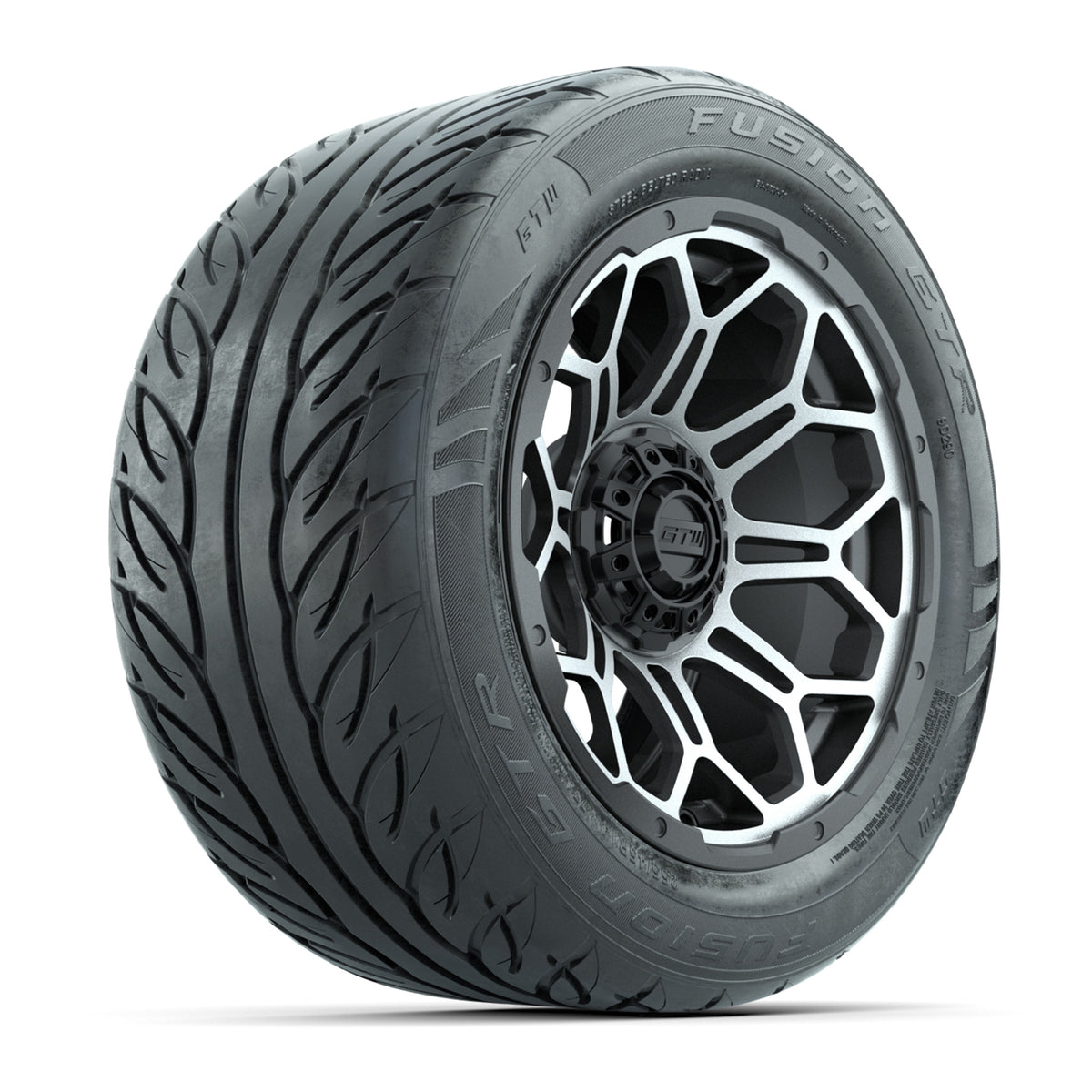 14" GTW® Bravo Matte Gray/Machined Golf Cart Wheels & 255/45-R14 Fusion GTR Radial Street Tires (Set of 4)