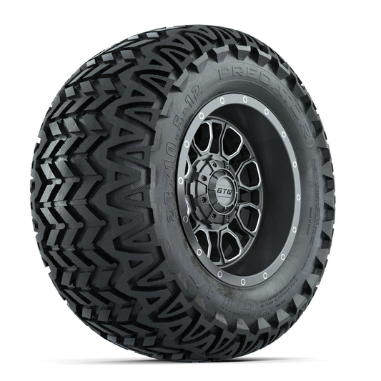 GTW Volt Gunmetal/Machined 12" Wheels with 23x10.5-12 Predator All Terrain Tires Full Set