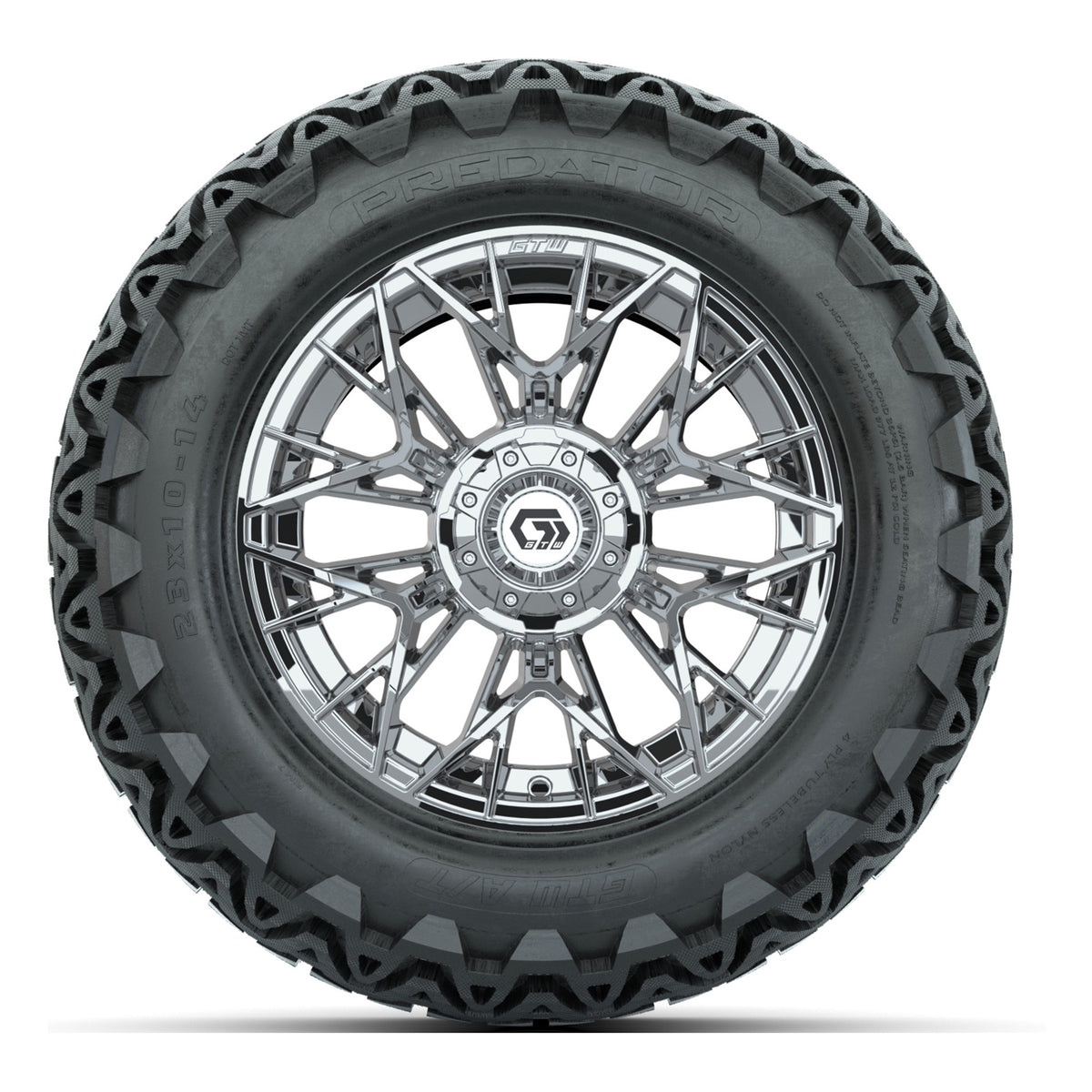 Set of (4) 14" GTW® Stellar Chrome Wheels with 23x10-14 Predator All-Terrain Tires