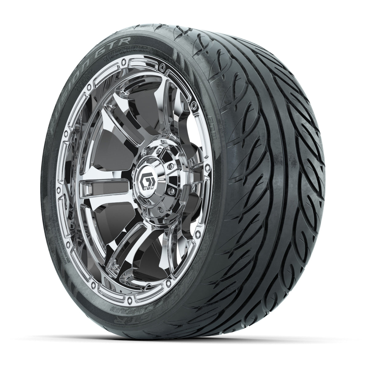 GTW® Shogun Chrome 14 in Wheels with 205/40-R14 Fusion GTR Steel Belted Street Tires Full Set