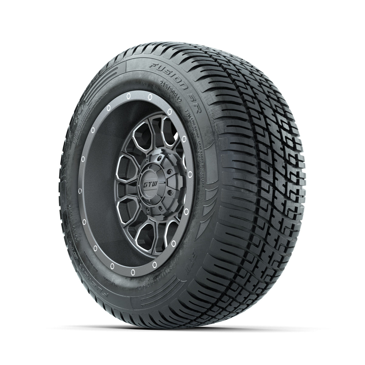 GTW Volt Gunmetal/Machined 12" Wheels with 215/50-R12 Fusion S/R Street Tires - Full Set