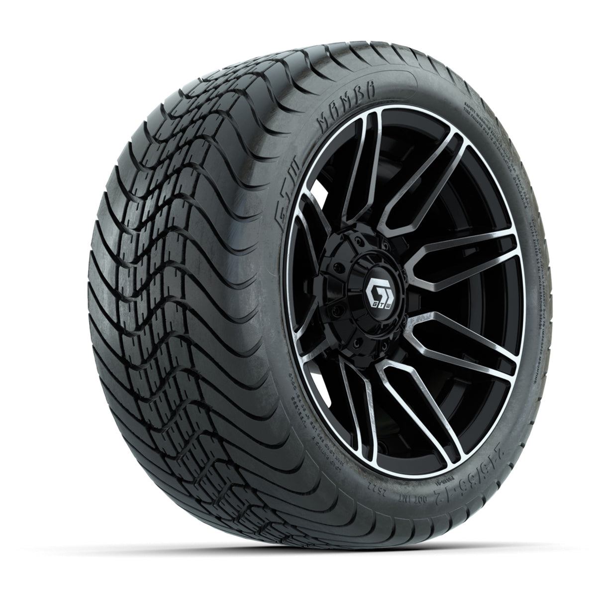 GTW® Stealth Black/Machined 12 in Wheels with 215/35-12 Mamba Street Tires Full Set
