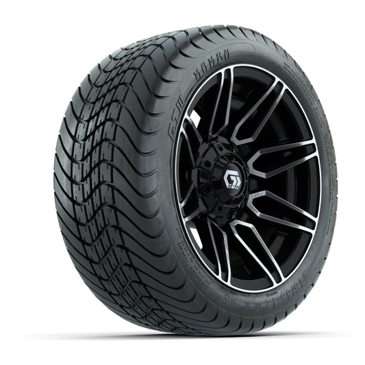 GTW® Stealth Black/Machined 12 in Wheels with 215/35-12 Mamba Street Tires Full Set
