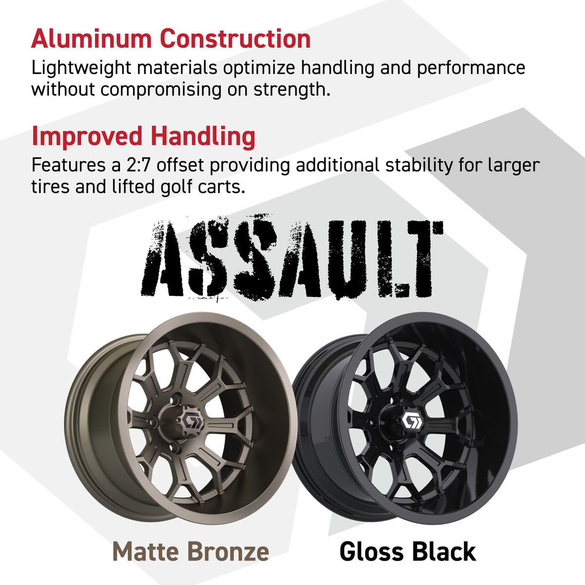 GTW Assault Gloss Black 15" Golf Cart Wheel | Deep Dish