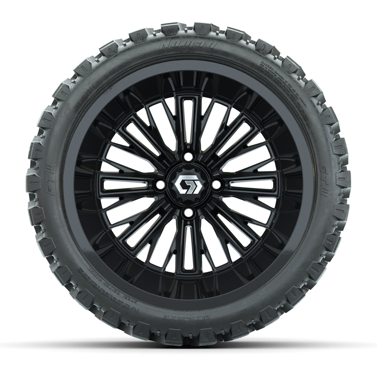 GTW Viper Gloss Black 15" Golf Cart Wheels & 23X10-R15 Nomad A/T Tires – Set of 4