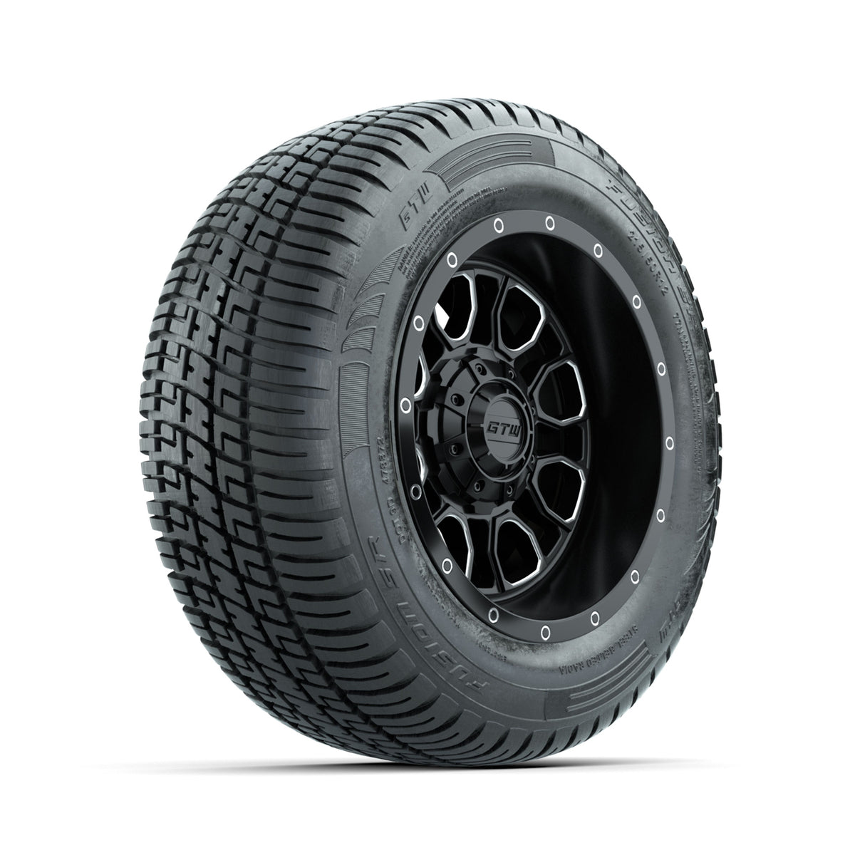 Set of (4) 12" GTW® Volt Machined & Black Wheels with 215/50-R12 Fusion S/R Street Tires
