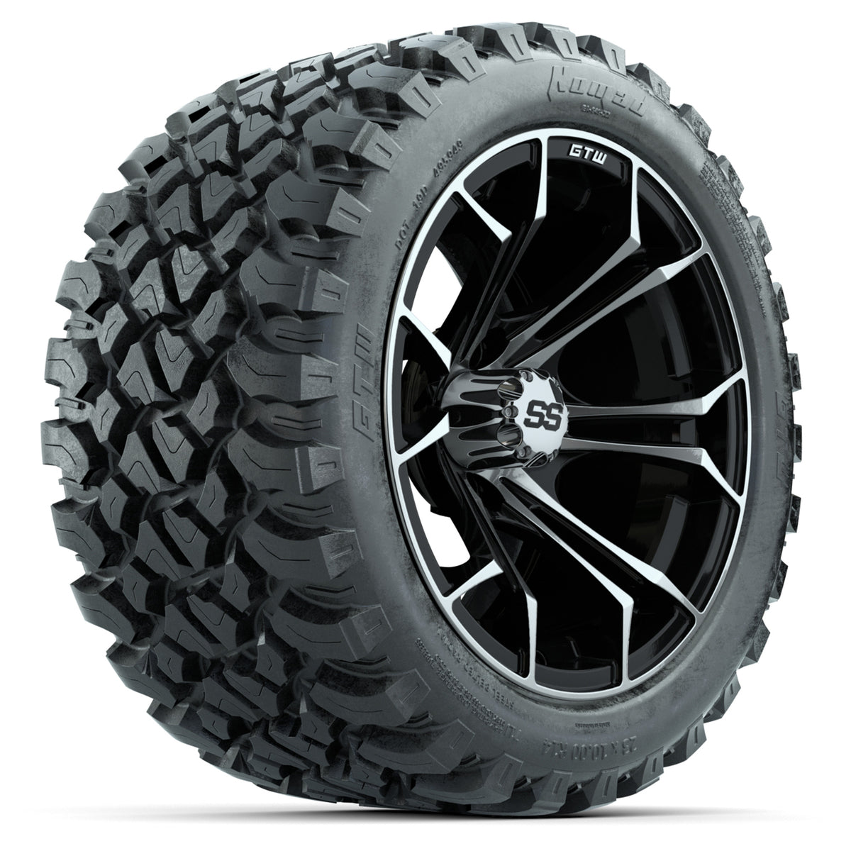 GTW Spyder Machined/Black 14 in Wheels with 23x10-14 GTW Nomad All-Terrain Tires Full Set