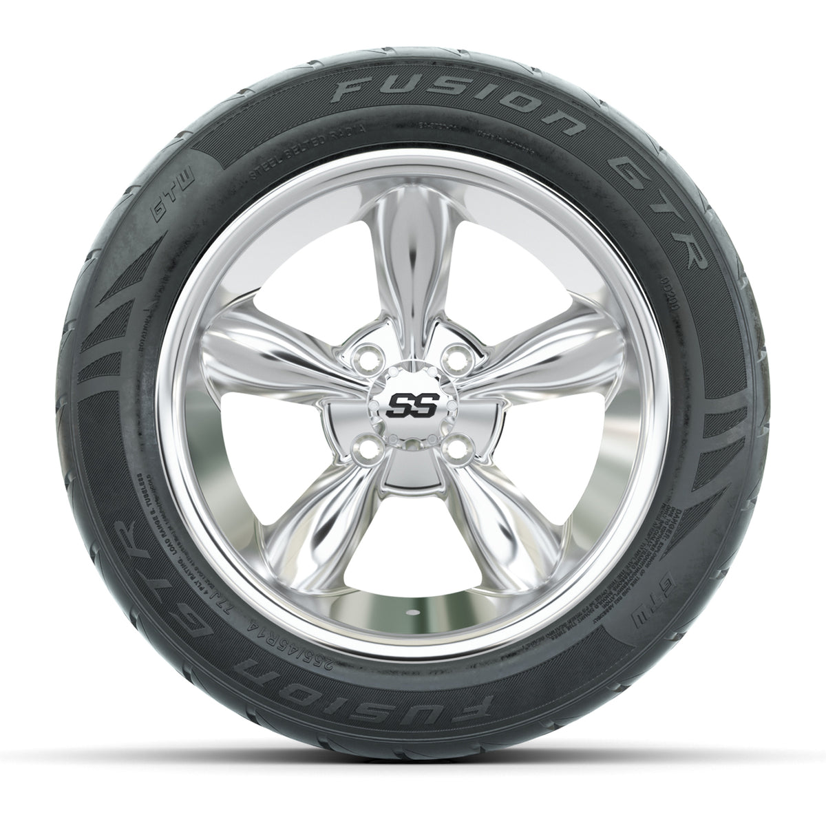 14" GTW® Godfather Chrome Golf Cart Wheels & 255/45-R14 Fusion GTR Radial Street Tires (Set of 4)