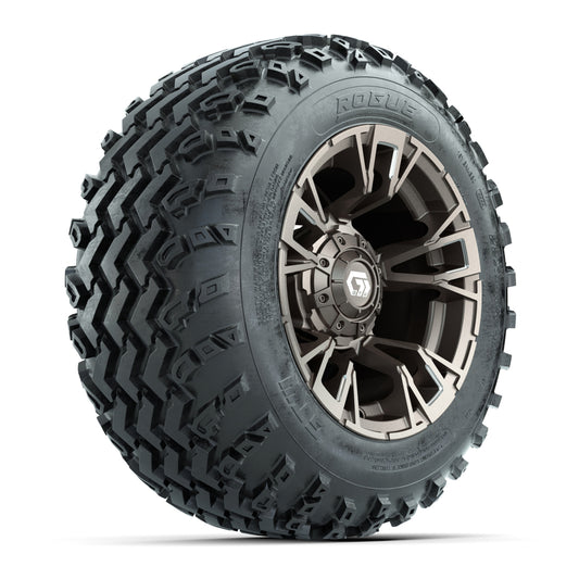 GTW® Vandal Satin Bronze/Machined 12 in Wheels with 22x11.00-12 Rogue All-Terrain Tires Full Set