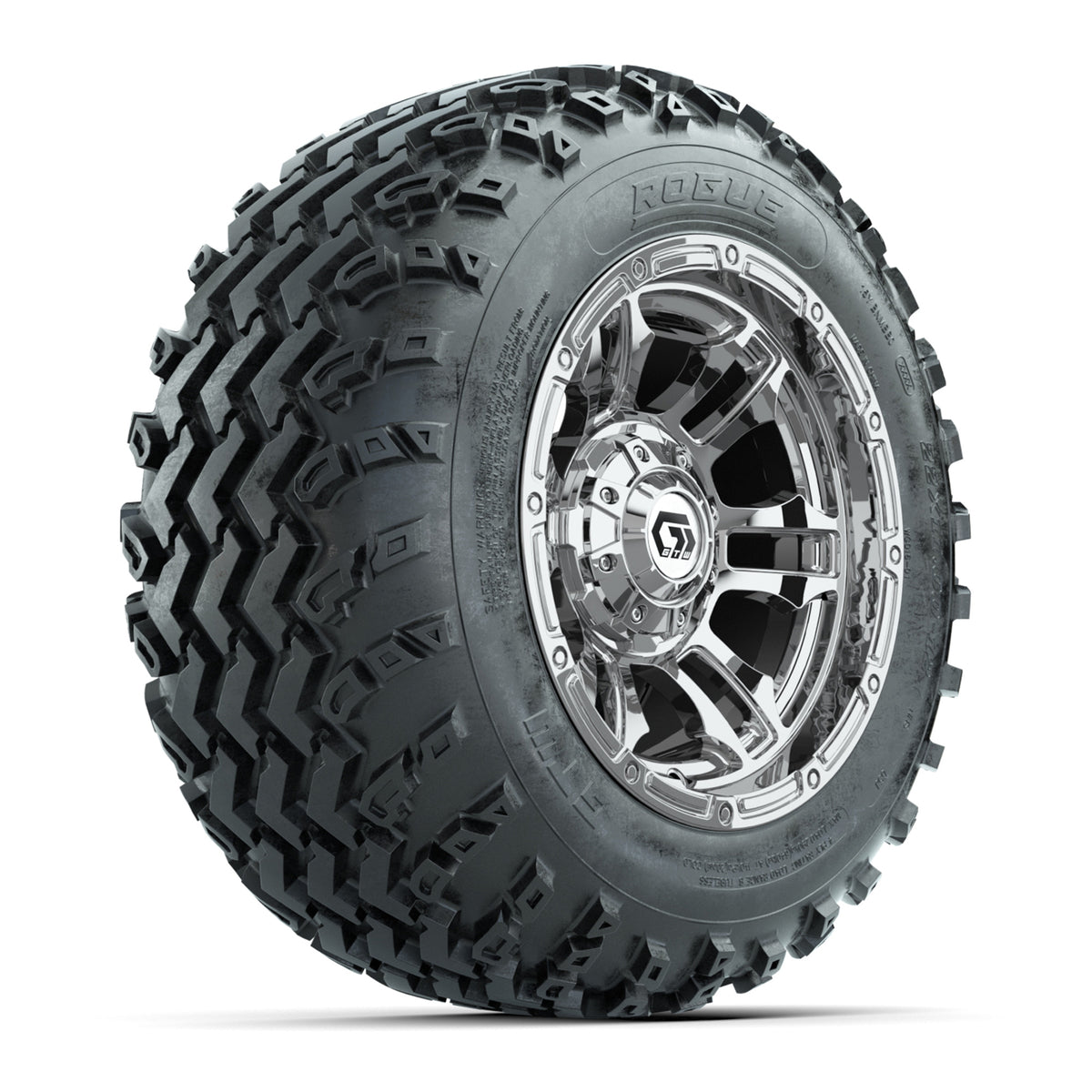 GTW® Shogun Chrome 12 in Wheels with 22x11.00-12 Rogue All-Terrain Tires Full Set