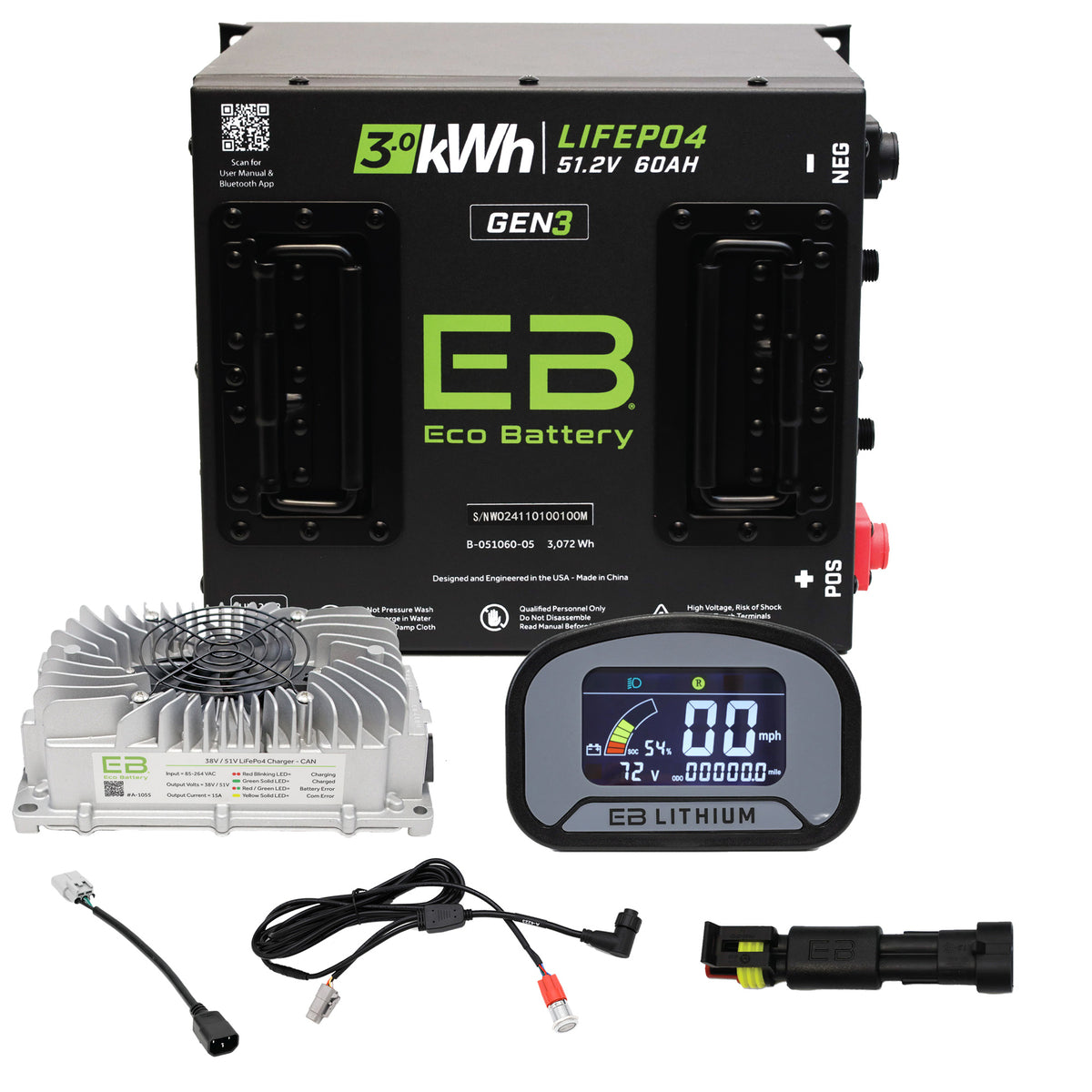 Eco Battery 51V 60Ah Lithium Golf Cart Battery Bundle - Advanced EV 2017-2021 Gen3