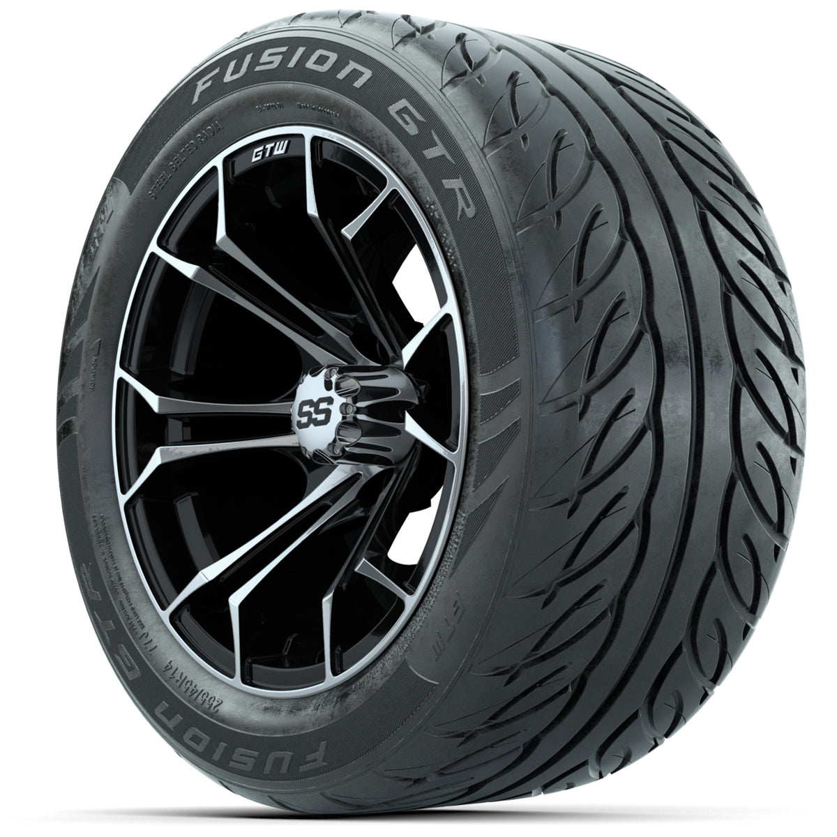 GTW Spyder Machined/Black 14" Wheels & 255/45-R14 Fusion GTR Street Tires – Set of 4