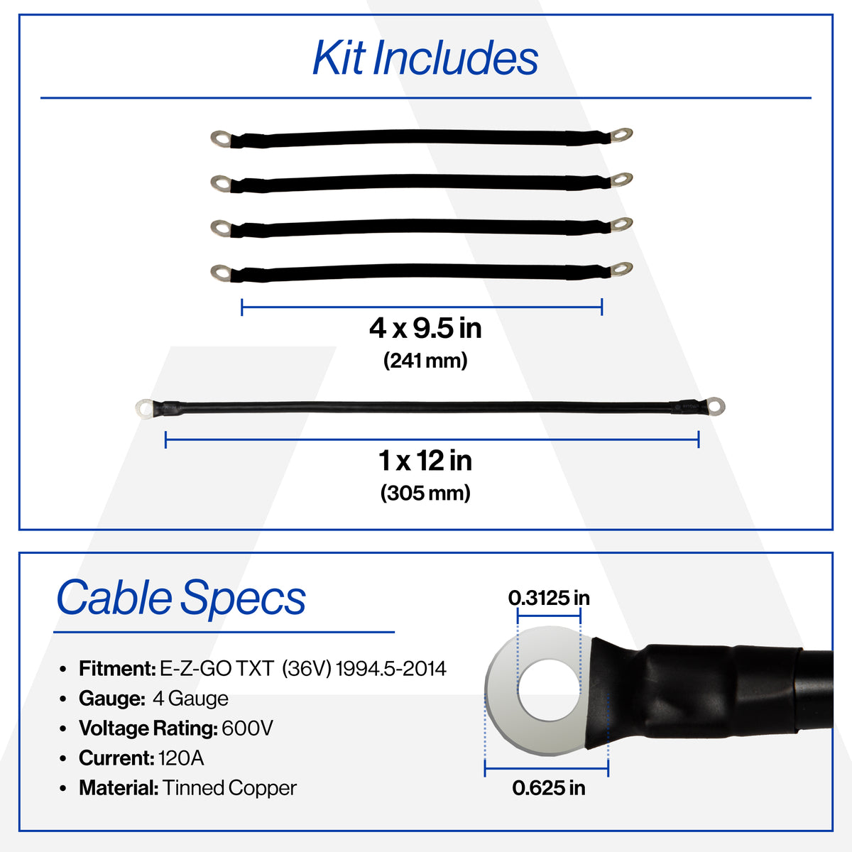 EZGO TXT 36V 4-Gauge Battery Cable Set (Years 1994.5-2014)