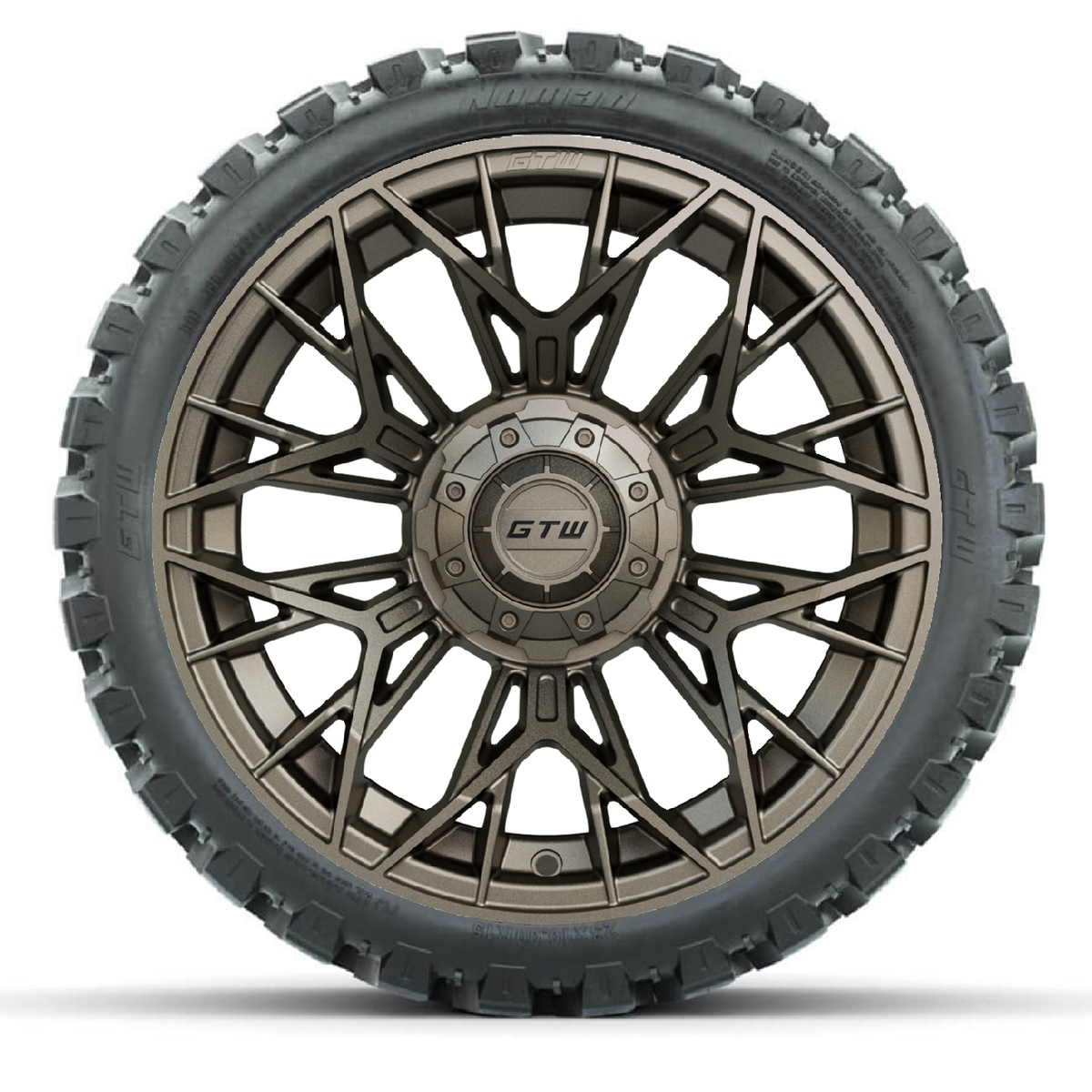 15" GTW® Stellar Bronze Golf Cart Wheels & 23x10-R15 Nomad All-Terrain Tires (Set of 4)