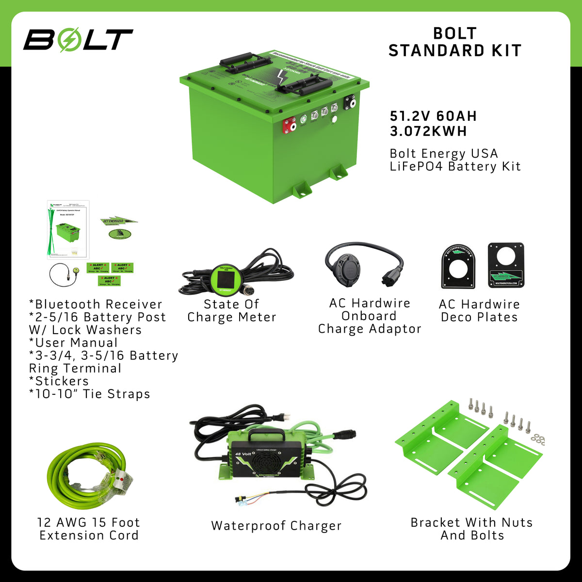 Club Car Precedent/Tempo/DS Lithium Battery 51V 60Ah - Bolt Energy Kit with 12-Year Warranty