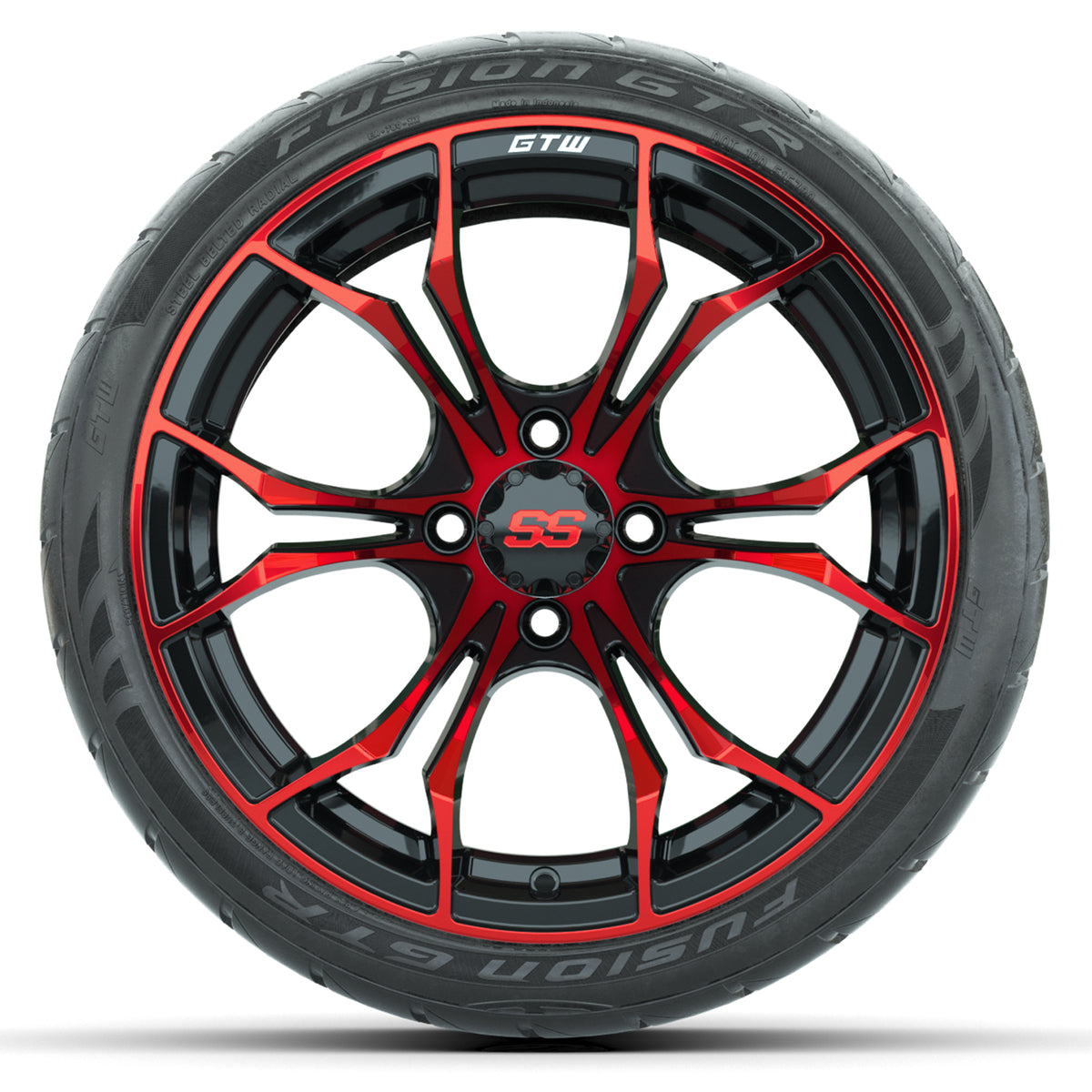 GTW Spyder Red/Black 15" Wheels with 215/40-R15 Fusion GTR Street Tires Full Set